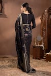 Shop_wildflower by krishna_Black Silk Woven Rosette Vine Round Neck Pattern Saree Set _at_Aza_Fashions