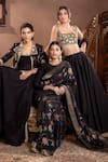 Buy_wildflower by krishna_Black Silk Woven Rosette Vine Round Neck Pattern Saree Set _Online_at_Aza_Fashions