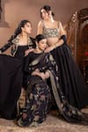 Shop_wildflower by krishna_Black Silk Woven Rosette Vine Round Neck Pattern Saree Set _Online_at_Aza_Fashions