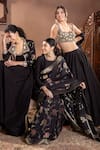 wildflower by krishna_Black Silk Woven Rosette Vine Round Neck Pattern Saree Set _at_Aza_Fashions