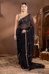 wildflower by krishna_Black Organza Embroidery Floral Square Neck Butti Saree Set _Online_at_Aza_Fashions