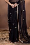 Shop_wildflower by krishna_Black Organza Embroidery Floral Square Neck Butti Saree Set _Online_at_Aza_Fashions