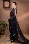 wildflower by krishna_Black Organza Embroidery Floral Square Neck Butti Saree Set _at_Aza_Fashions