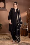 wildflower by krishna_Black Manga Silk Woven Dupatta Floral Plain Kurta Set With Flower Pattern _Online_at_Aza_Fashions