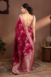 Shop_wildflower by krishna_Wine Silk Woven Rose Bloom Scoop Neck Pattern Saree Set _at_Aza_Fashions