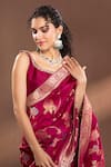 wildflower by krishna_Wine Silk Woven Rose Bloom Scoop Neck Pattern Saree Set _Online_at_Aza_Fashions