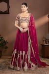 Buy_wildflower by krishna_Wine Munga Silk Embroidery Floral Scoop Neck Paisley Lehenga Set _at_Aza_Fashions