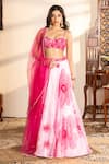 Buy_wildflower by krishna_Pink Organza Embroidered Floral Sweatheart Flower Lehenga Set _at_Aza_Fashions