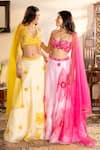 wildflower by krishna_Pink Organza Embroidered Floral Sweatheart Flower Lehenga Set _Online_at_Aza_Fashions