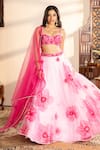 Buy_wildflower by krishna_Pink Organza Embroidered Floral Sweatheart Flower Lehenga Set 