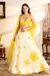 Buy_wildflower by krishna_Yellow Organza Embroidered Floral Halter Lehenga Set _at_Aza_Fashions