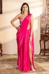 Buy_wildflower by krishna_Pink Pure Crepe Embroidered Cutdana Sweatheart Pre-draped Saree With Blouse _at_Aza_Fashions