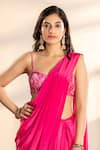 wildflower by krishna_Pink Pure Crepe Embroidered Cutdana Sweatheart Pre-draped Saree With Blouse _Online_at_Aza_Fashions