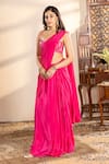 Shop_wildflower by krishna_Pink Pure Crepe Embroidered Cutdana Sweatheart Pre-draped Saree With Blouse _Online_at_Aza_Fashions