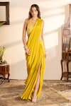 Buy_wildflower by krishna_Yellow Pure Crepe Embroidered Sequins And Cutdana Pre-draped Saree With Blouse _at_Aza_Fashions