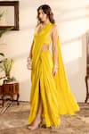 wildflower by krishna_Yellow Pure Crepe Embroidered Sequins And Cutdana Pre-draped Saree With Blouse _Online_at_Aza_Fashions