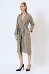 Musal_Green Knitted Wool Lapel London Mist Tailored Trench Coat _Online_at_Aza_Fashions