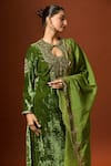 Yoshita Couture_Green Silk Velvet Embroidered Sequin Key Hole Myrna Floral Kurta Pant Set _Online_at_Aza_Fashions