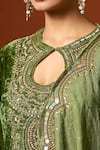 Buy_Yoshita Couture_Green Silk Velvet Embroidered Sequin Key Hole Myrna Floral Kurta Pant Set _Online_at_Aza_Fashions