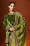 Yoshita Couture_Green Silk Velvet Embroidered Floral Round Noor Short Kurta Set With Dupatta _Online_at_Aza_Fashions