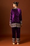 Shop_Yoshita Couture_Purple Silk Velvet Embroidered Floral Round Samira Short Kurta Set _at_Aza_Fashions