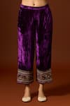 Yoshita Couture_Purple Silk Velvet Embroidered Floral Round Samira Short Kurta Set _at_Aza_Fashions