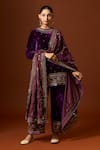 Buy_Yoshita Couture_Purple Silk Velvet Embroidered Floral Round Samira Short Kurta Set 