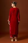 Shop_Yoshita Couture_Red Silk Velvet Embroidered Sequin V Neck Zinia Paisley Kurta Set _at_Aza_Fashions