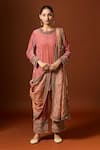 Buy_Yoshita Couture_Pink Silk Velvet Embroidered Sequin Round Zayna Zardozi Kurta Set _at_Aza_Fashions