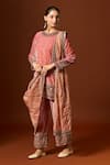 Shop_Yoshita Couture_Pink Silk Velvet Embroidered Sequin Round Zayna Zardozi Kurta Set _Online_at_Aza_Fashions