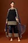 Buy_Yoshita Couture_Blue Silk Velvet Embroidered Sequin Round Amal Kurta Set _at_Aza_Fashions