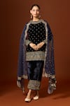 Buy_Yoshita Couture_Blue Silk Velvet Embroidered Sequin Round Amal Kurta Set 