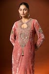 Buy_Yoshita Couture_Pink Silk Velvet Embroidered Sequin Key Hole Raha Floral Kurta With Pant _Online_at_Aza_Fashions