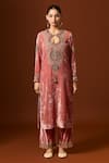 Shop_Yoshita Couture_Pink Silk Velvet Embroidered Sequin Key Hole Raha Floral Kurta With Pant _Online_at_Aza_Fashions