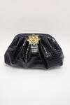Adwita Bags & Jewels Black Brooch Lion Textured Pouchette Bag Online at Aza Fashions Adwita Bags & Jewels_Black Brooch Lion Textured Pouchette Bag _Online_at_Aza_Fashions