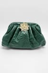 ADWITA BAGS & JEWELS_Green Brooch Lion Pouchette Bag _Online_at_Aza_Fashions