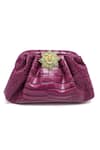 ADWITA BAGS & JEWELS_Pink Brooch Textured Lion Pouchette Bag _Online_at_Aza_Fashions