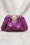 ADWITA BAGS & JEWELS_Pink Brooch Textured Lion Pouchette Bag _at_Aza_Fashions