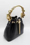 Buy_ADWITA BAGS & JEWELS_Black Stone Carved Floral Handle Bucket Bag _Online_at_Aza_Fashions