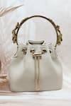 Buy_ADWITA BAGS & JEWELS_White Stone Carved Embellished Handle Bucket Bag _at_Aza_Fashions