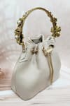 ADWITA BAGS & JEWELS_White Stone Carved Embellished Handle Bucket Bag _Online_at_Aza_Fashions