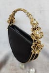 Buy_ADWITA BAGS & JEWELS_Black Stone Cleopatra Floral Carved Handle Half Moon Bag _at_Aza_Fashions