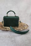 Shop_ADWITA BAGS & JEWELS_Green Embroidery Reha Pearl Flap Bag _at_Aza_Fashions