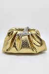 Buy_ADWITA BAGS & JEWELS_Gold Embellished Horse Brooch Pouchette Bag _Online_at_Aza_Fashions