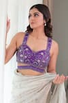 Buy_Priyal Bhardwaj_Purple Organza Embroidery Floral Sweetheart Neck Sequin Blouse _Online_at_Aza_Fashions