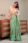 Buy_Priyal Bhardwaj_Green Chanderi Tissue Plain Saree _at_Aza_Fashions