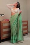 Priyal Bhardwaj_Green Chanderi Tissue Plain Saree _Online_at_Aza_Fashions