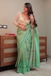 Buy_Priyal Bhardwaj_Green Chanderi Tissue Plain Saree _Online_at_Aza_Fashions