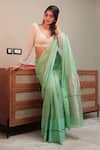 Shop_Priyal Bhardwaj_Green Chanderi Tissue Plain Saree _Online_at_Aza_Fashions