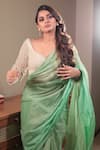 Priyal Bhardwaj_Green Chanderi Tissue Plain Saree _at_Aza_Fashions